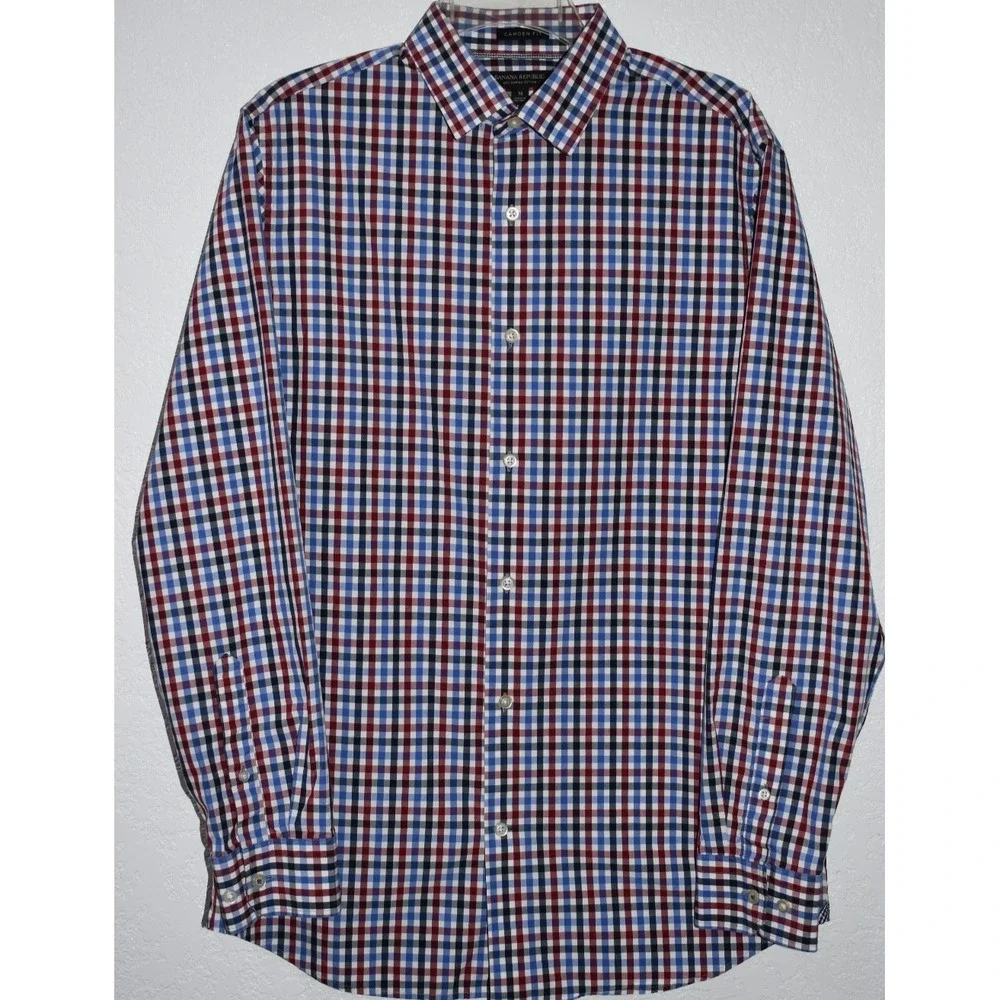 Banana Republic Camden Fit Shirt Button Mens Medium Red Blue Check Supima Cotton
